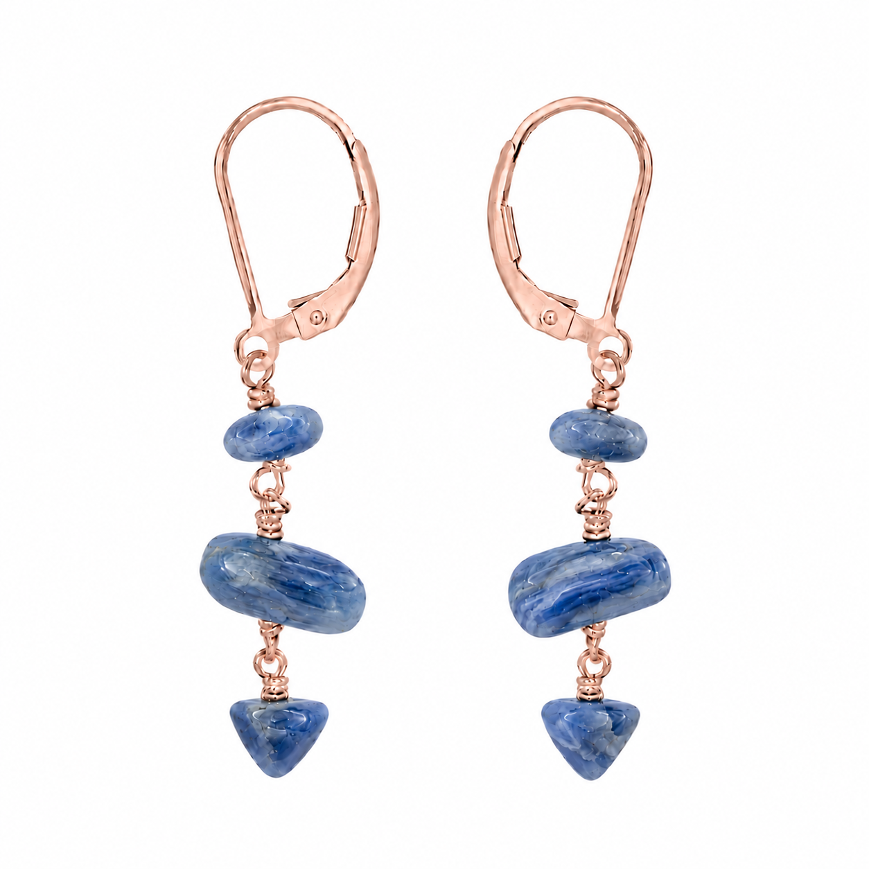 Kyanite Crystal Beaded Chain Dangle Leverback Earrings