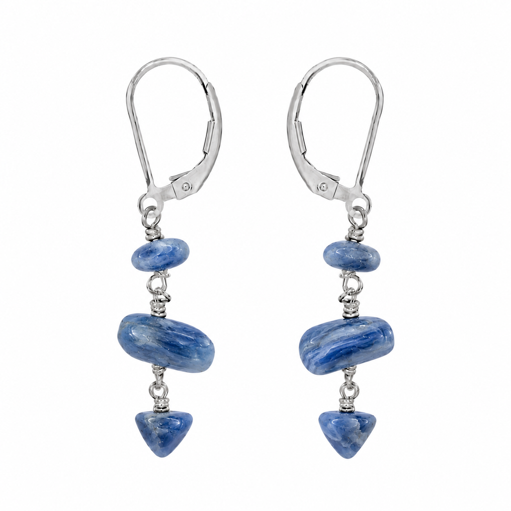 Kyanite Crystal Beaded Chain Dangle Leverback Earrings