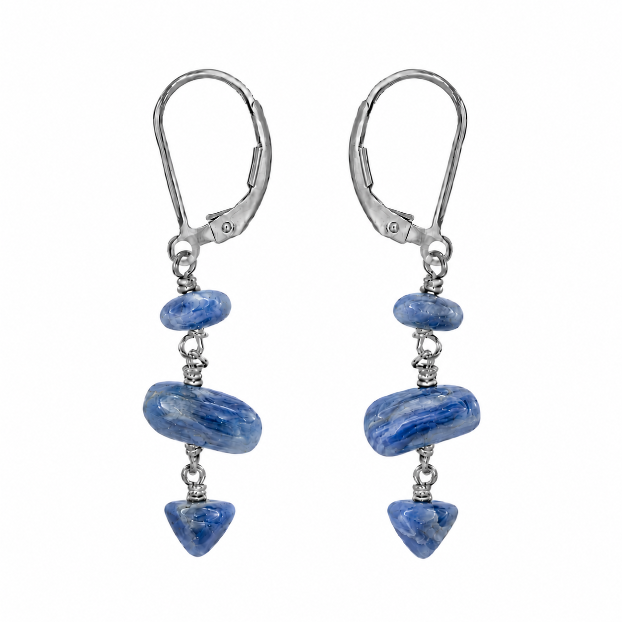 Kyanite Crystal Beaded Chain Dangle Leverback Earrings