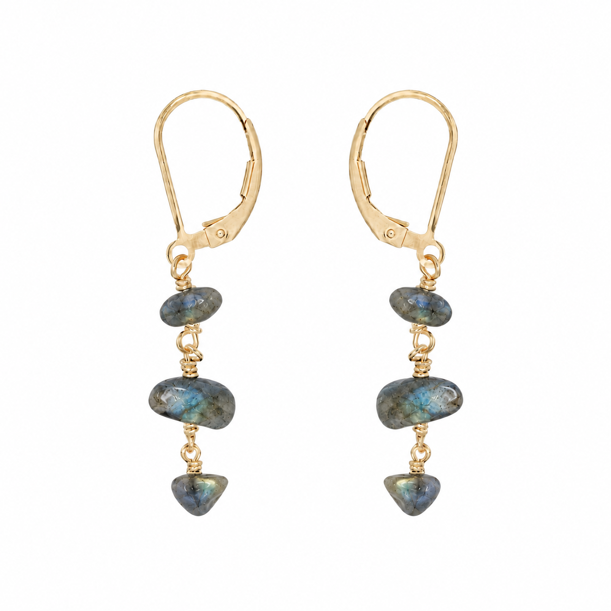 Labradorite Crystal Beaded Chain Dangle Leverback Earrings