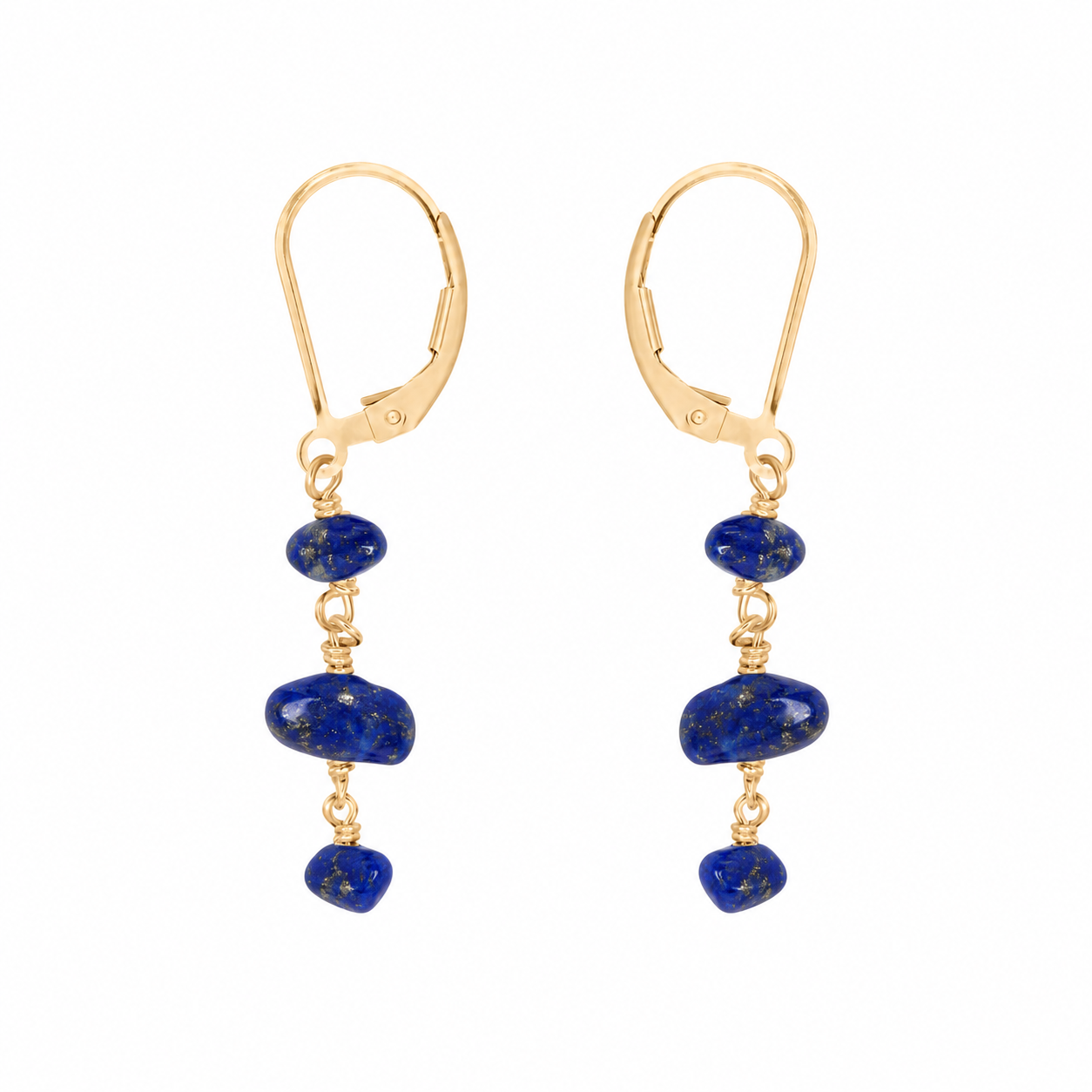 Lapis Lazuli Crystal Beaded Chain Dangle Leverback Earrings