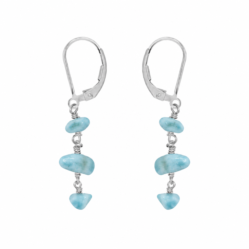Larimar Crystal Beaded Chain Dangle Leverback Earrings