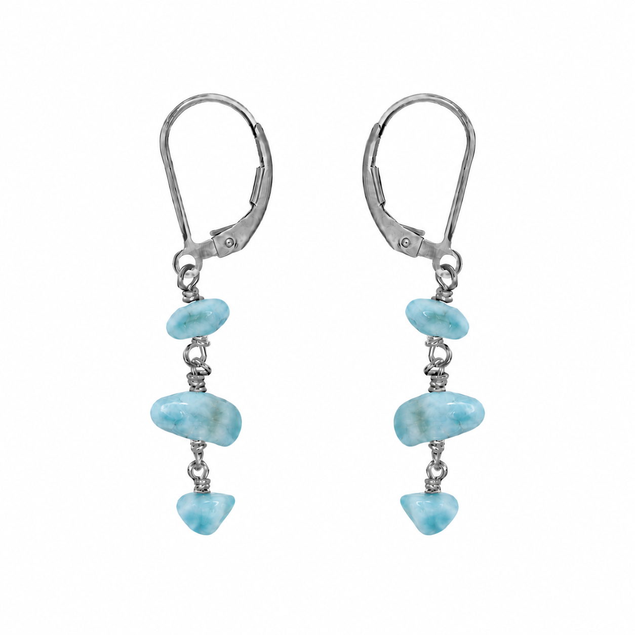 Larimar Crystal Beaded Chain Dangle Leverback Earrings