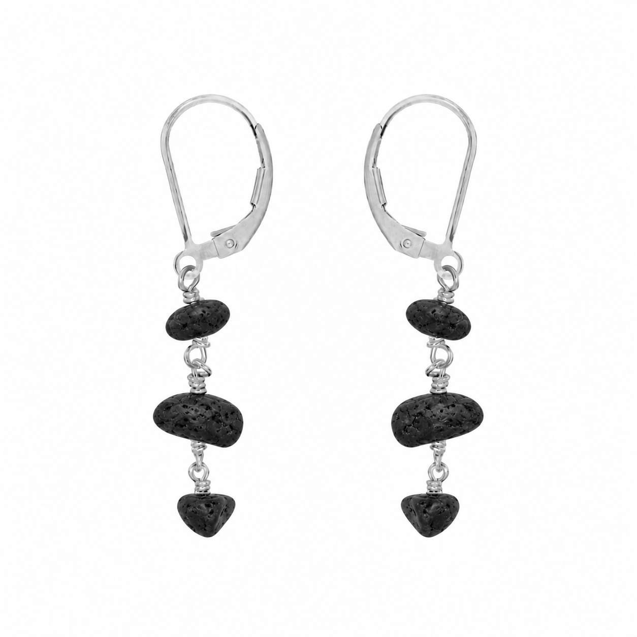 Lava Stone Beaded Chain Dangle Leverback Earrings