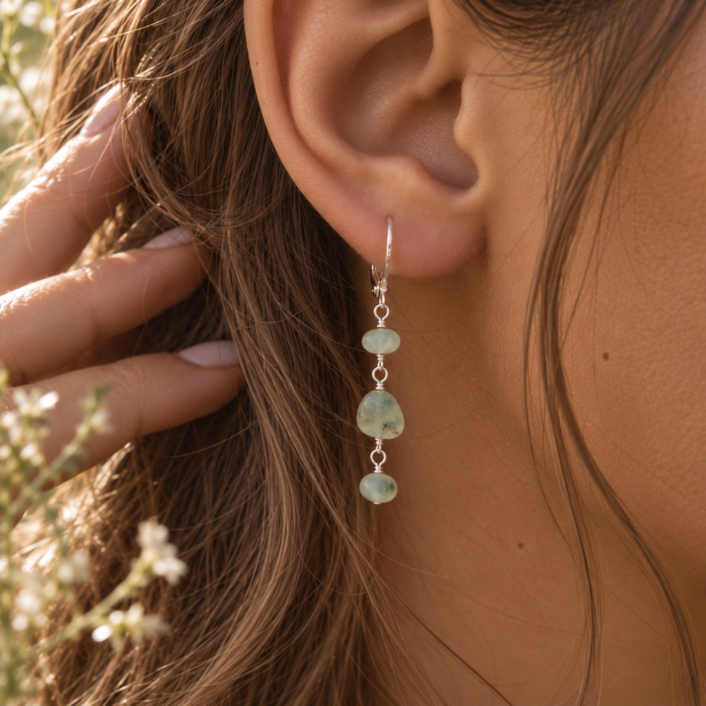 Prehnite Crystal Beaded Chain Dangle Leverback Earrings