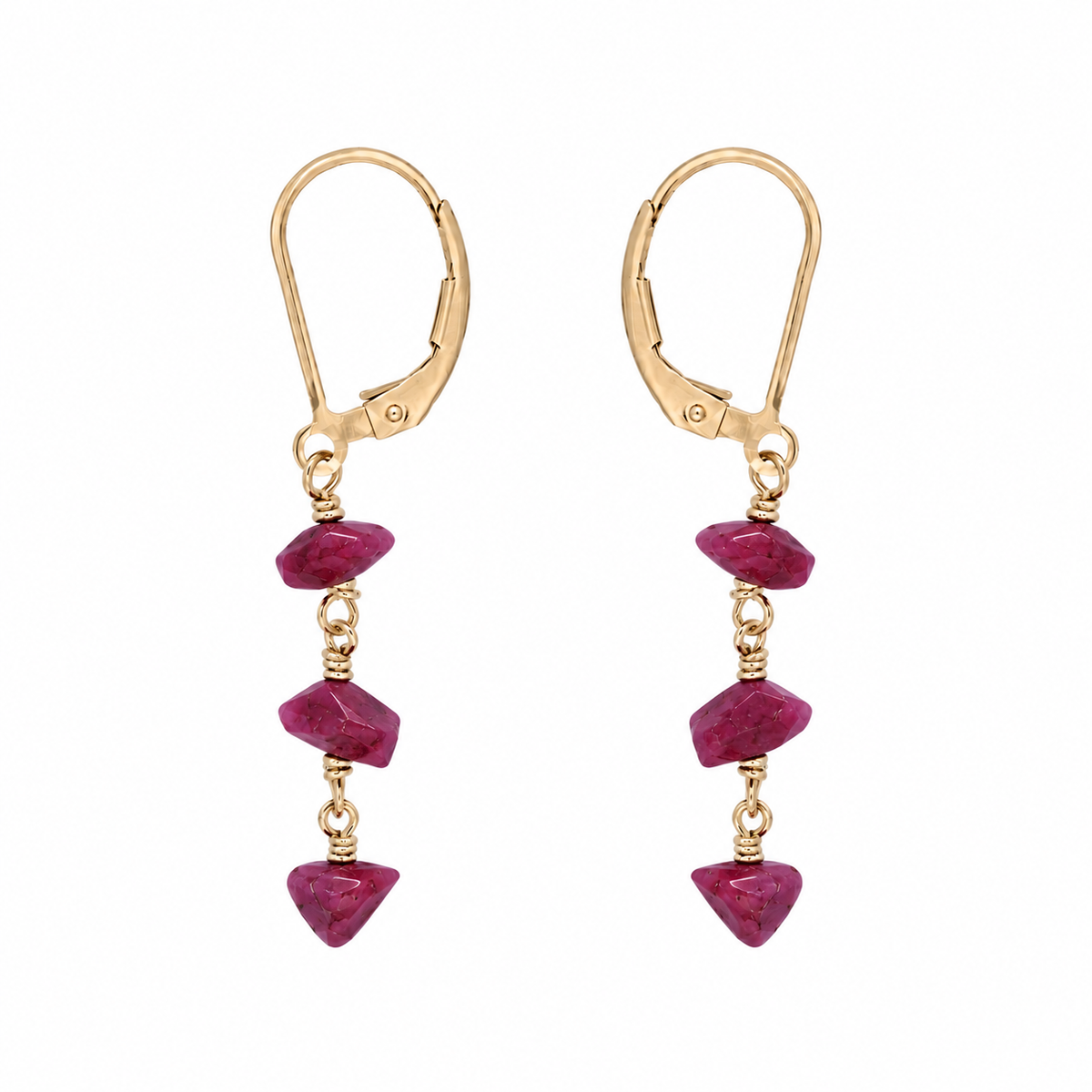Ruby Crystal Beaded Chain Dangle Leverback Earrings