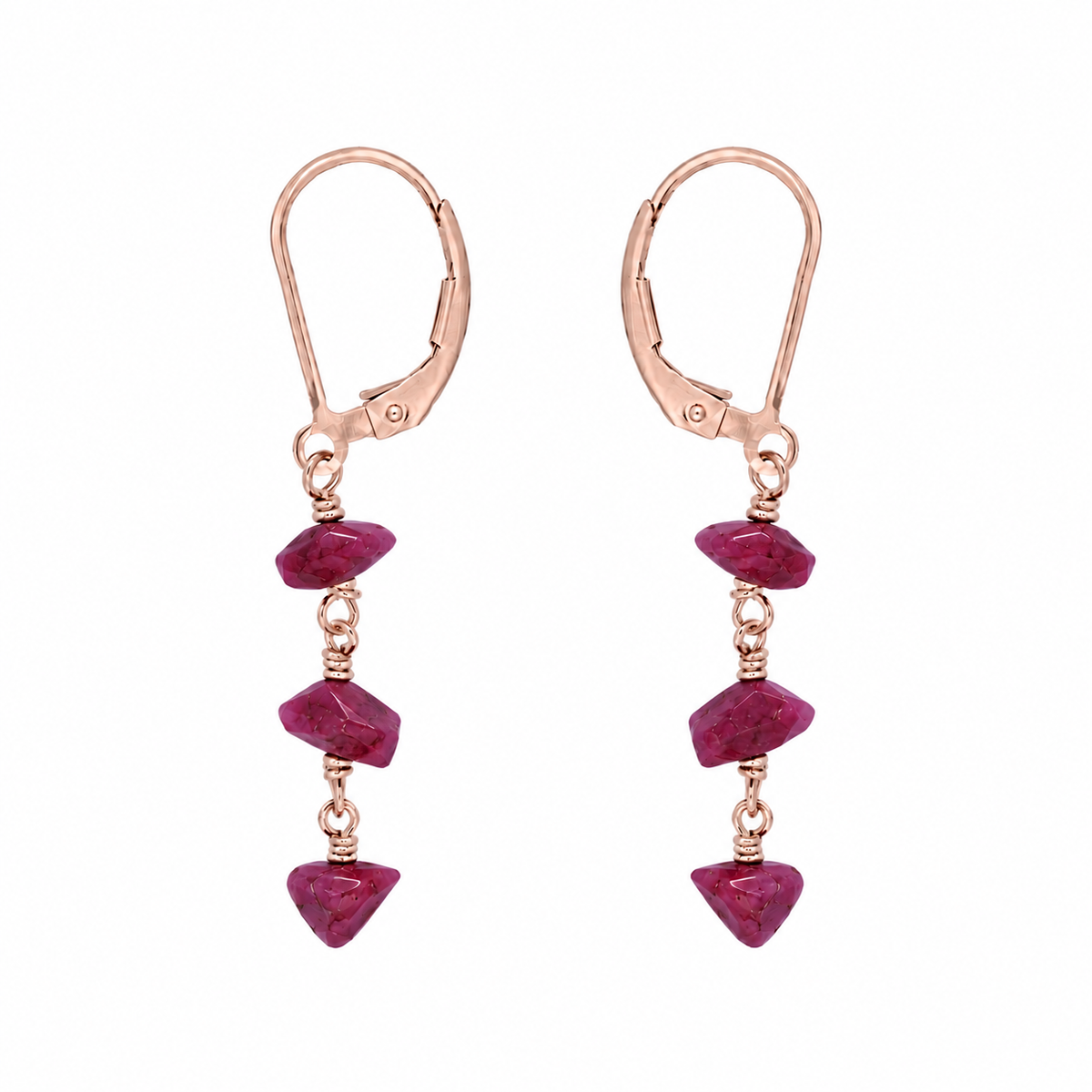 Ruby Crystal Beaded Chain Dangle Leverback Earrings