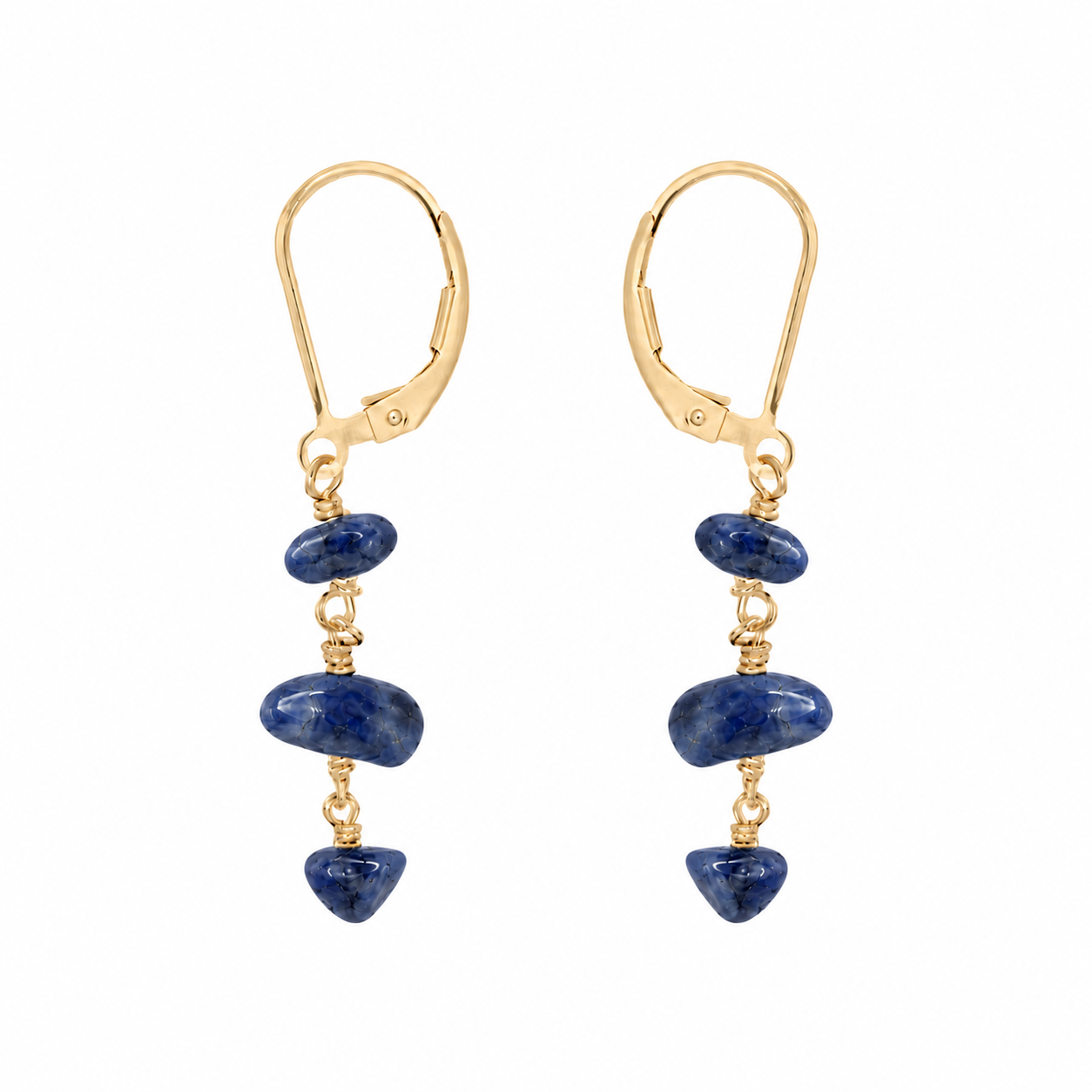 Sapphire Crystal Beaded Chain Dangle Leverback Earrings
