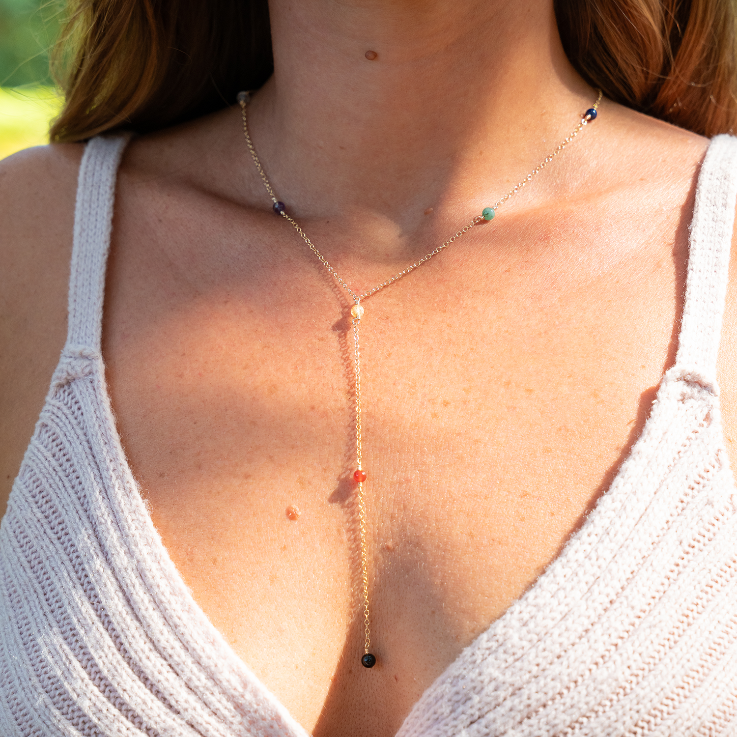 Dainty Chakra Crystals Lariat Necklace