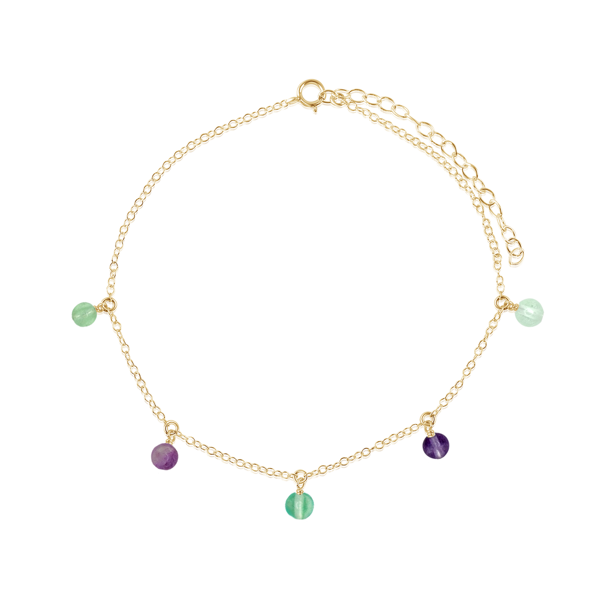 Boho Fluorite Gemstone Bead Drop Anklet