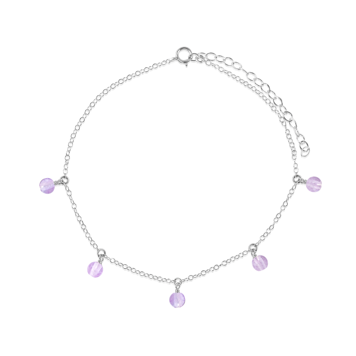 Boho Pink Amethyst Gemstone Bead Drop Anklet