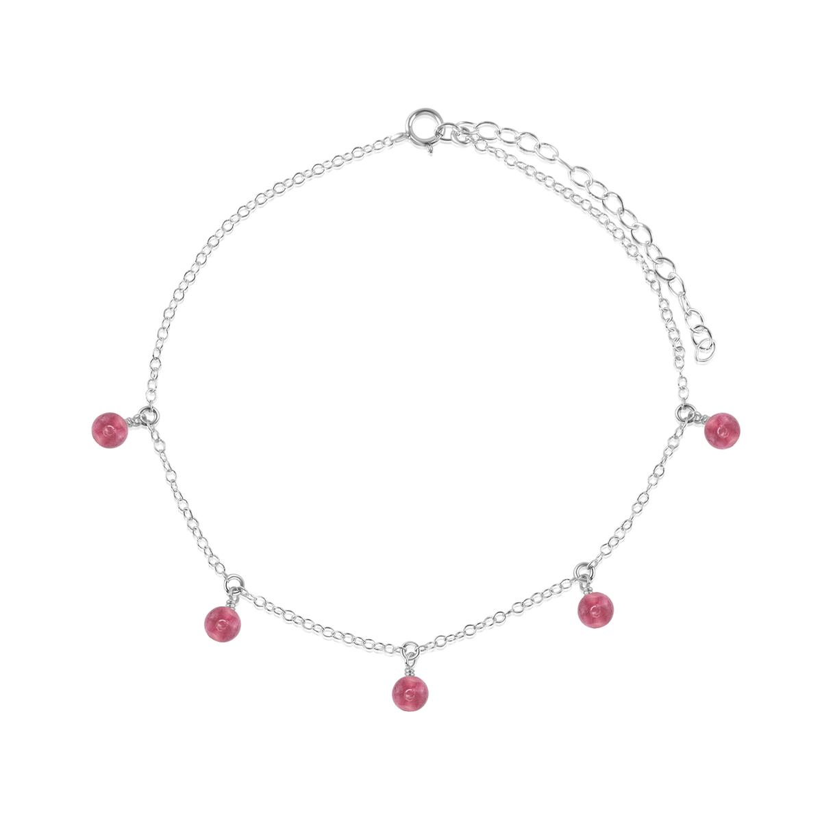 Boho Pink Tourmaline Gemstone Bead Drop Anklet