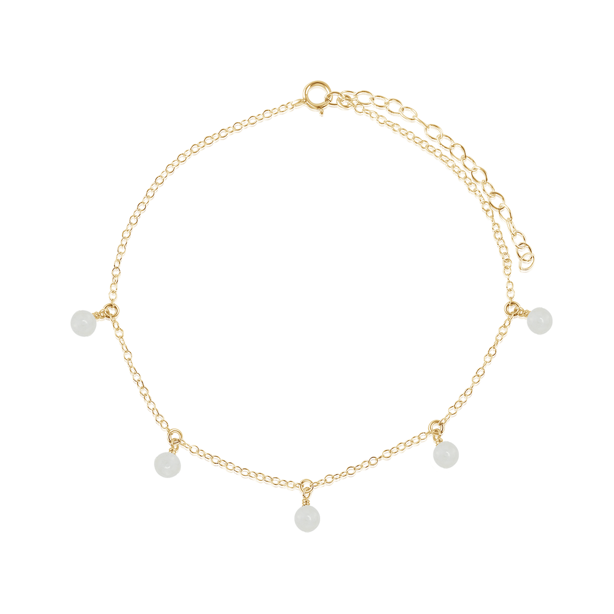 Boho White Moonstone Gemstone Bead Drop Anklet