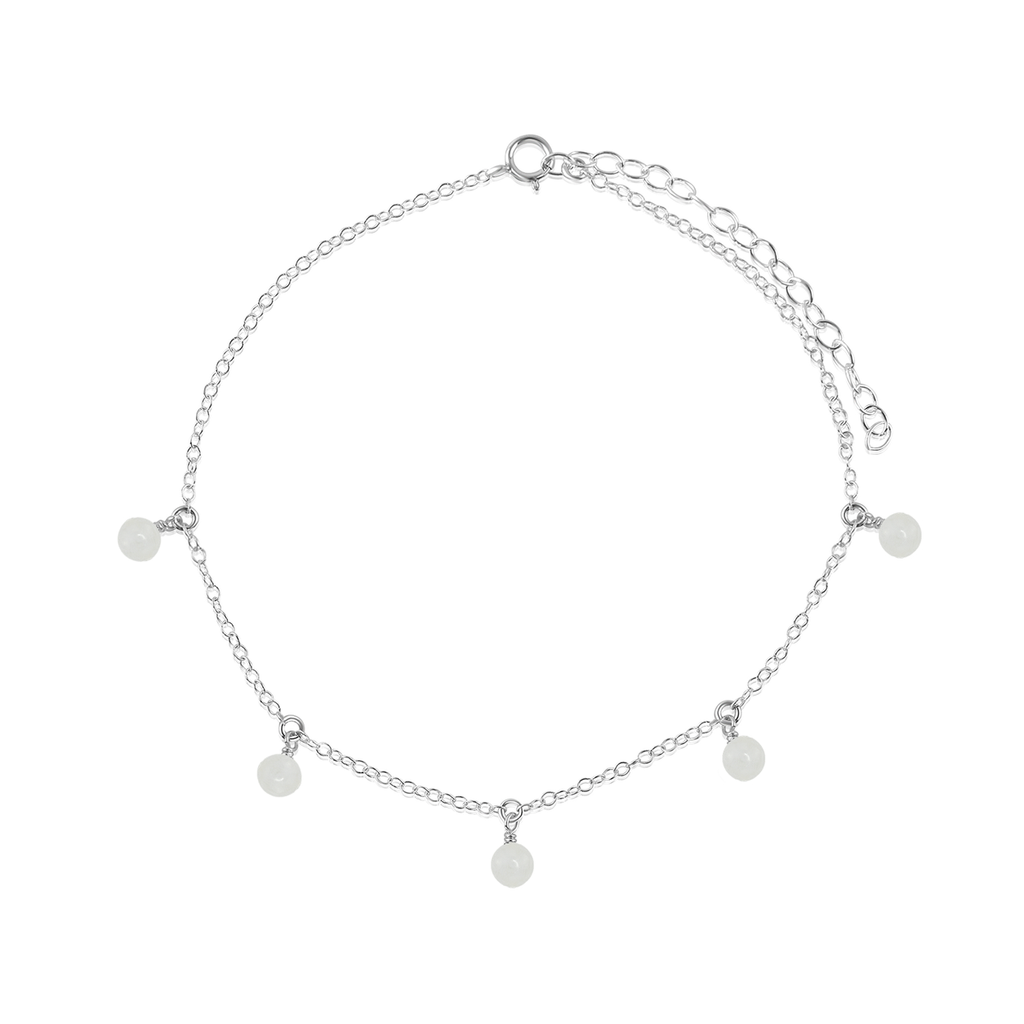 Boho White Moonstone Gemstone Bead Drop Anklet