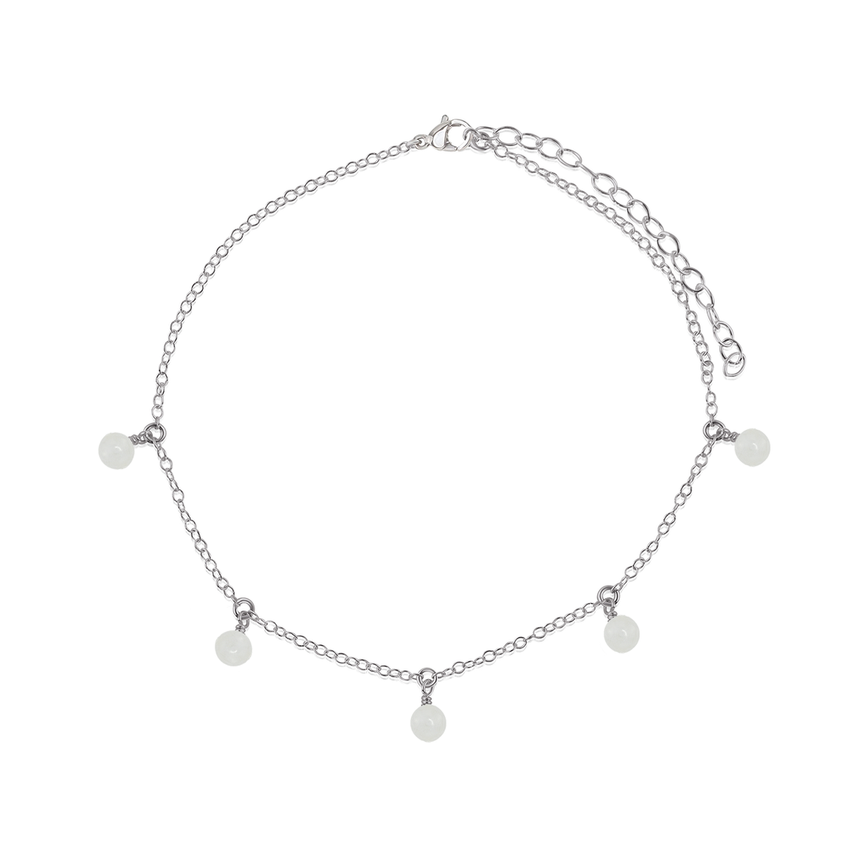 Boho White Moonstone Gemstone Bead Drop Anklet