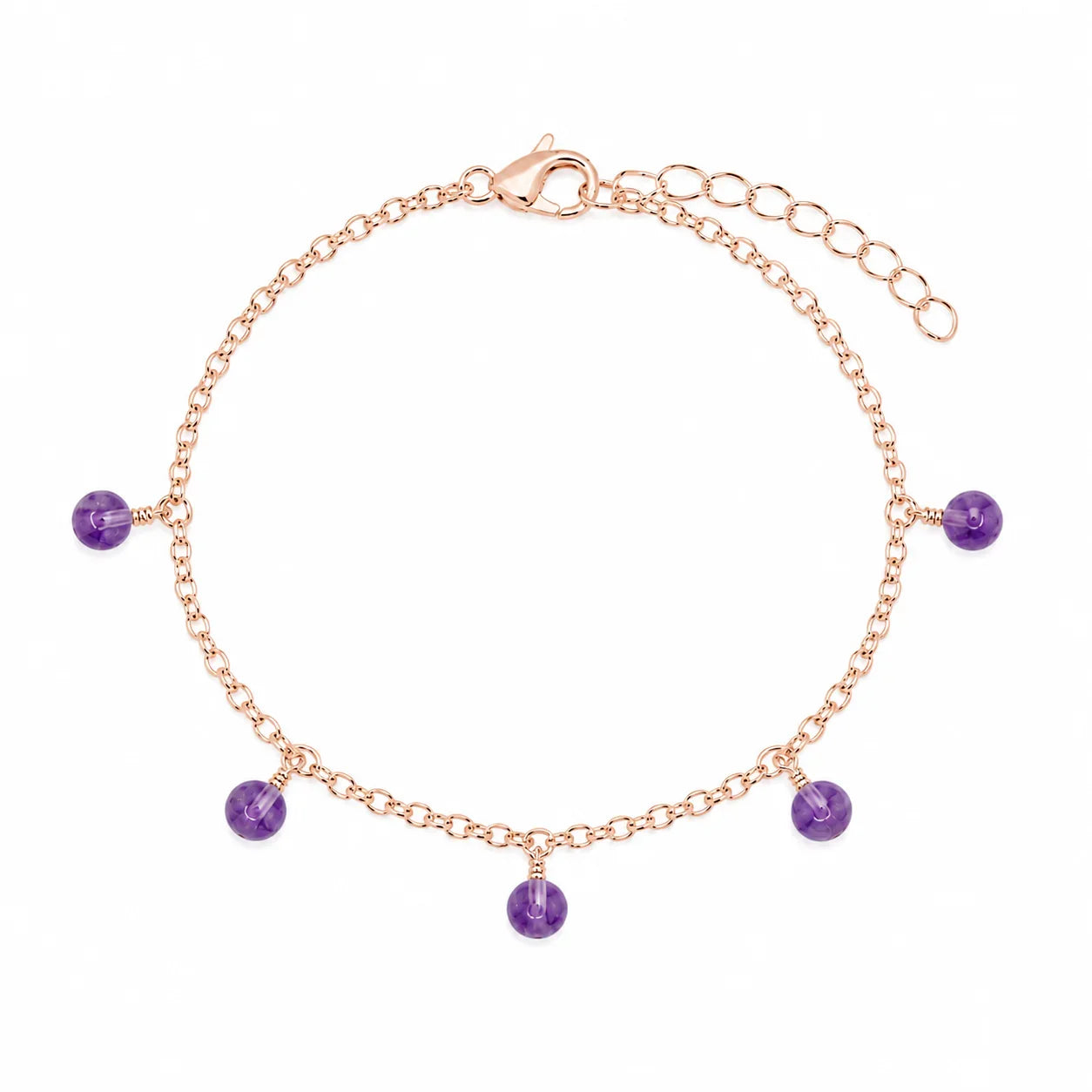 Amethyst Boho Gemstone Bead Drop Charm Bracelet
