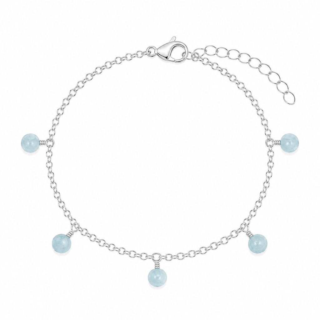 Aquamarine Boho Gemstone Bead Drop Charm Bracelet