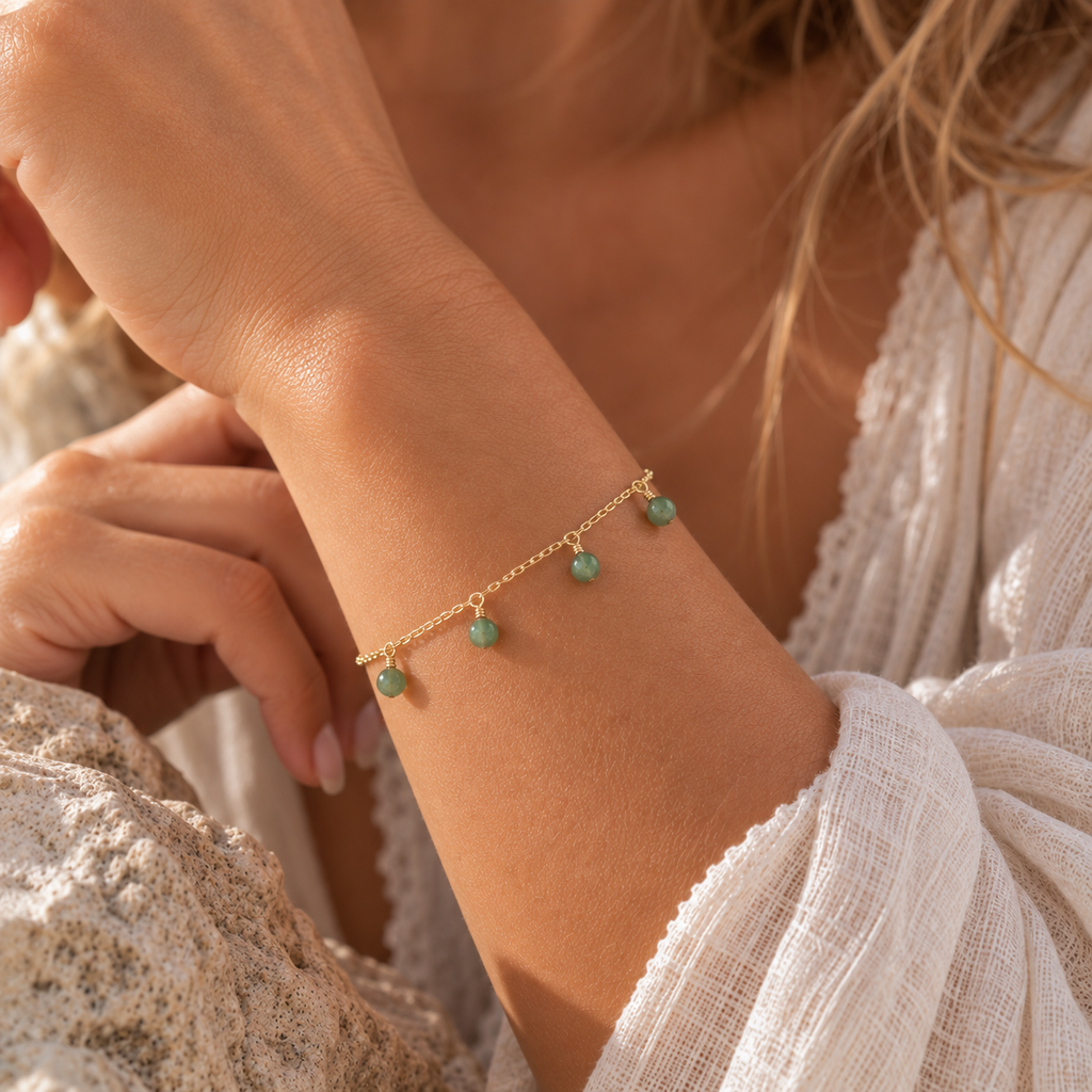 Aventurine Boho Gemstone Bead Drop Charm Bracelet