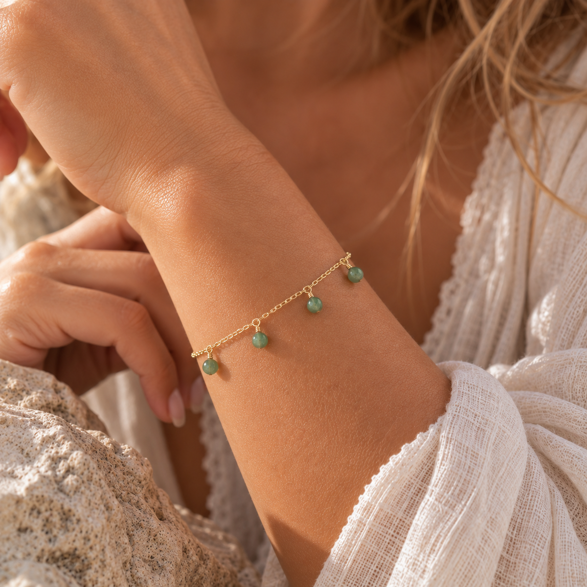 Aventurine Boho Gemstone Bead Drop Charm Bracelet