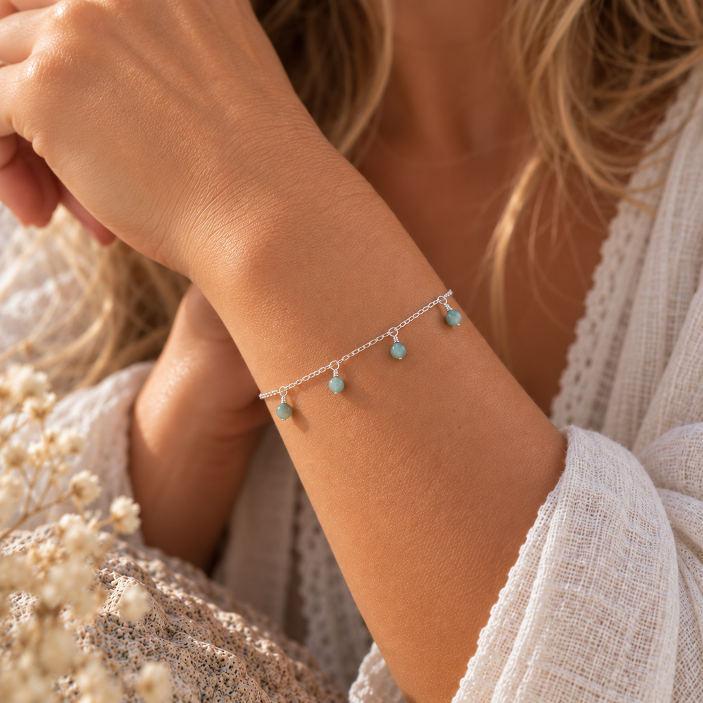 Amazonite Boho Gemstone Bead Drop Charm Bracelet