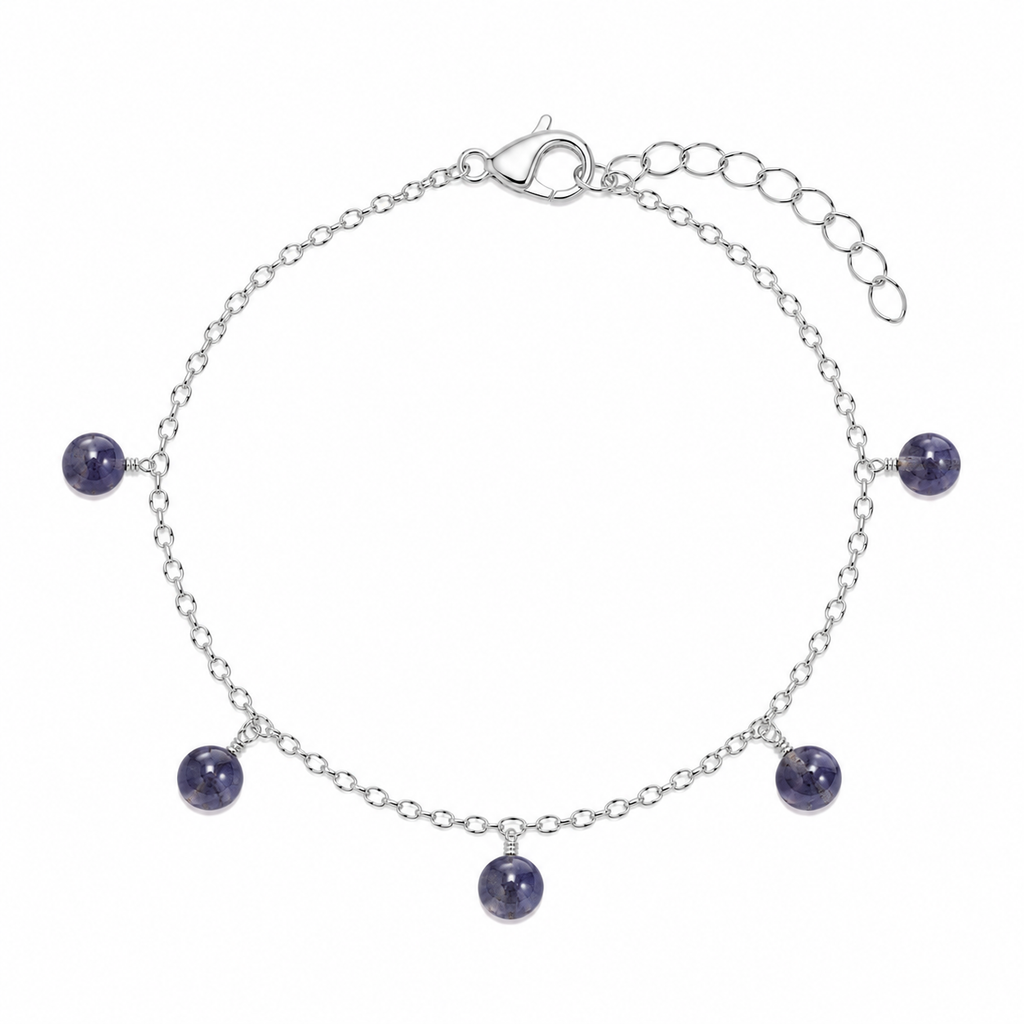 Iolite Boho Gemstone Bead Drop Charm Bracelet