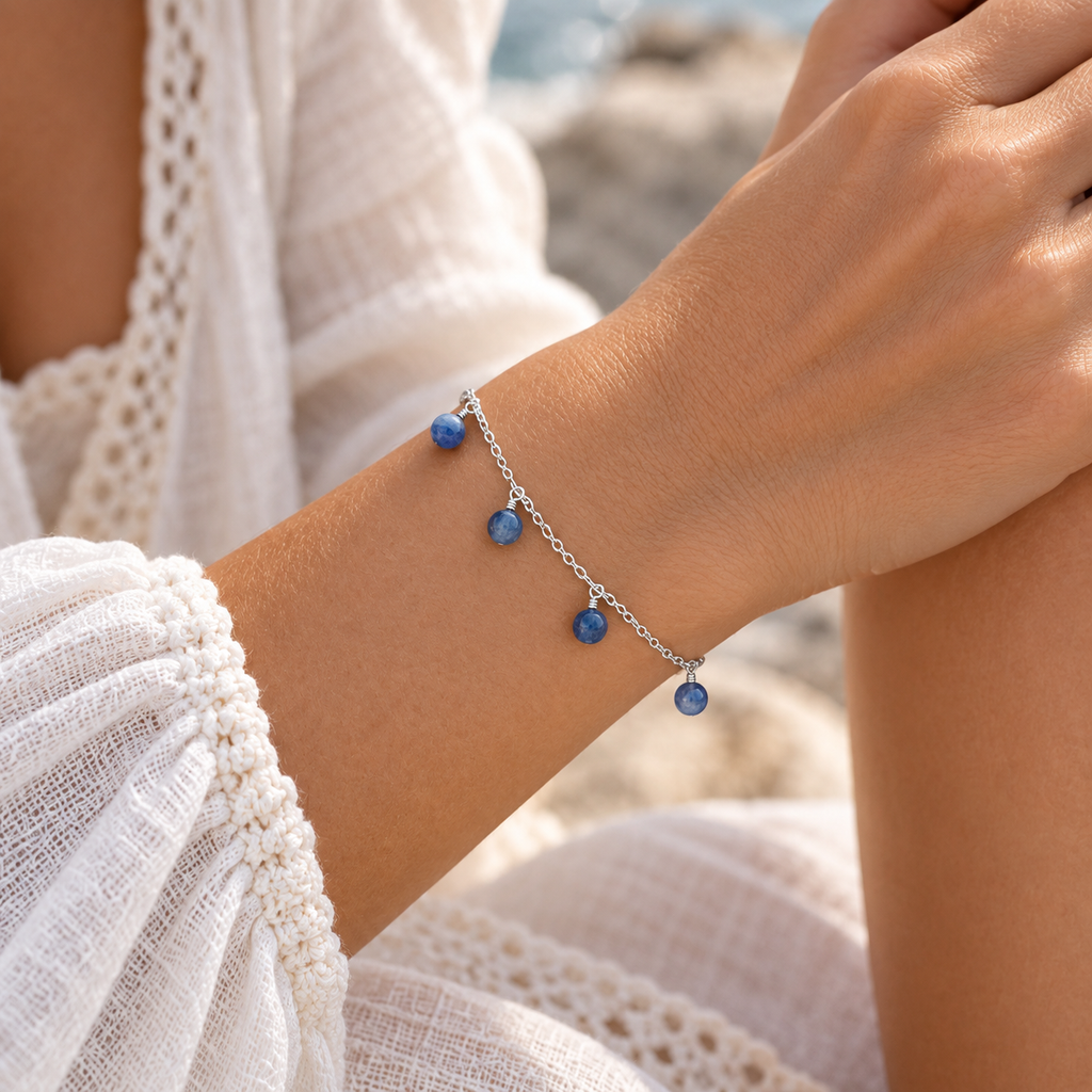 Kyanite Boho Gemstone Bead Drop Charm Bracelet