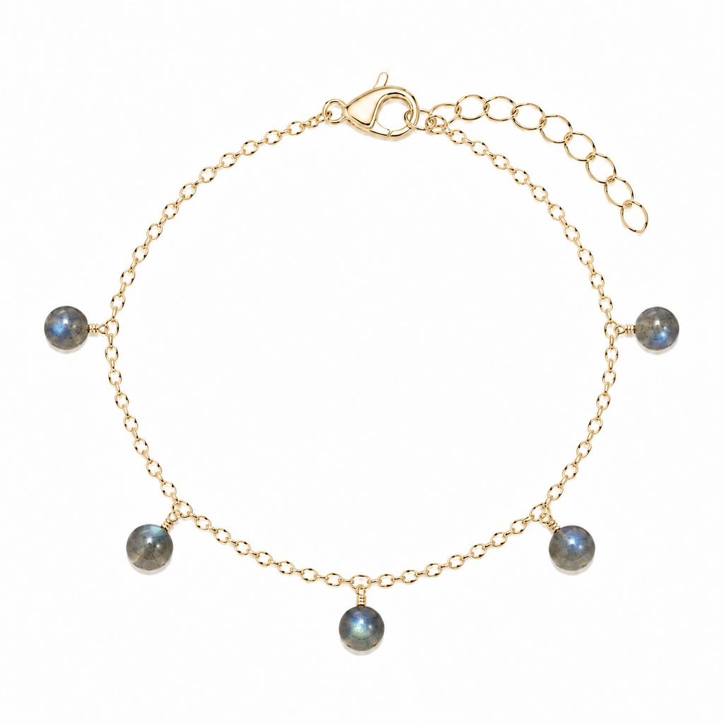 Labradorite Boho Gemstone Bead Drop Charm Bracelet