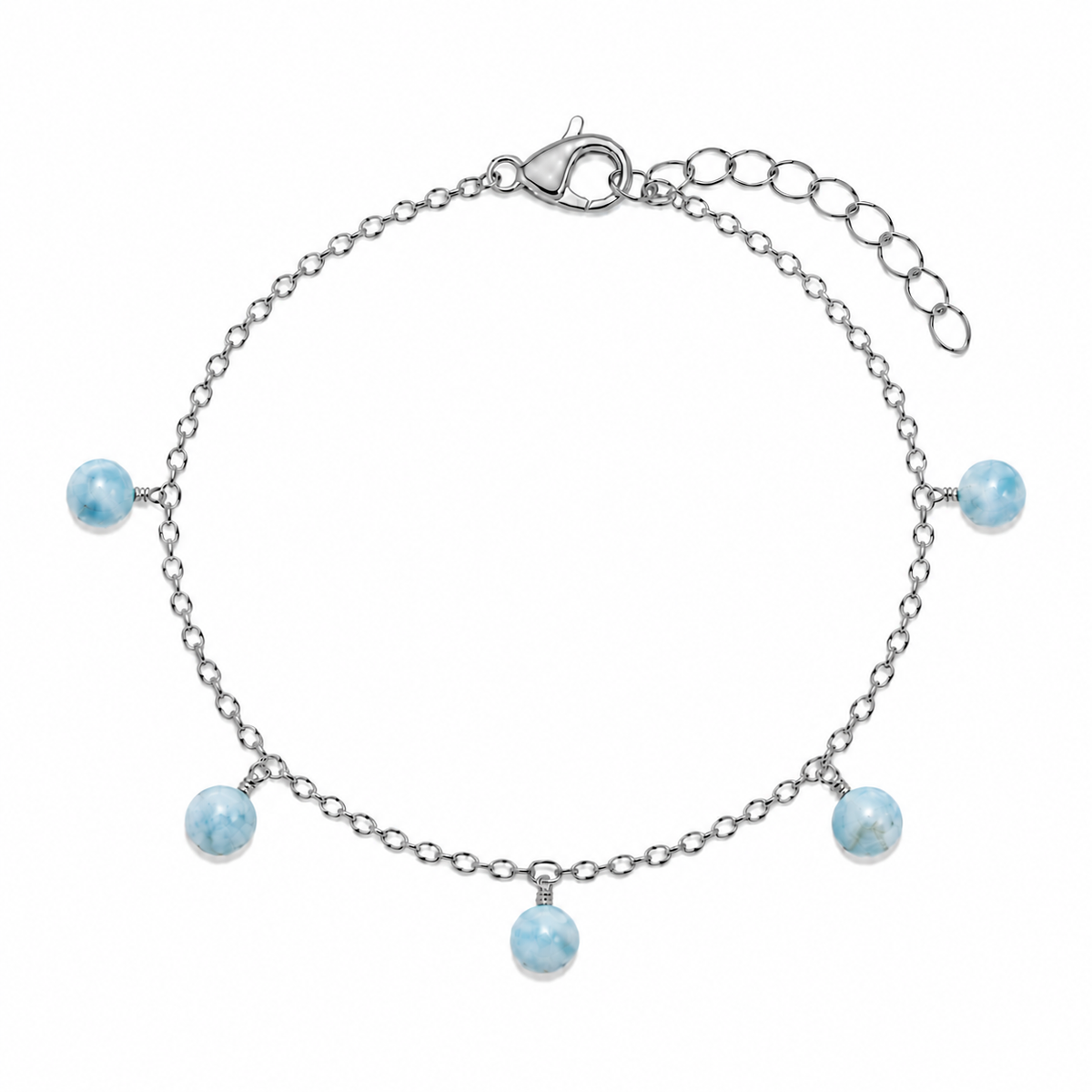 Larimar Boho Gemstone Bead Drop Charm Bracelet