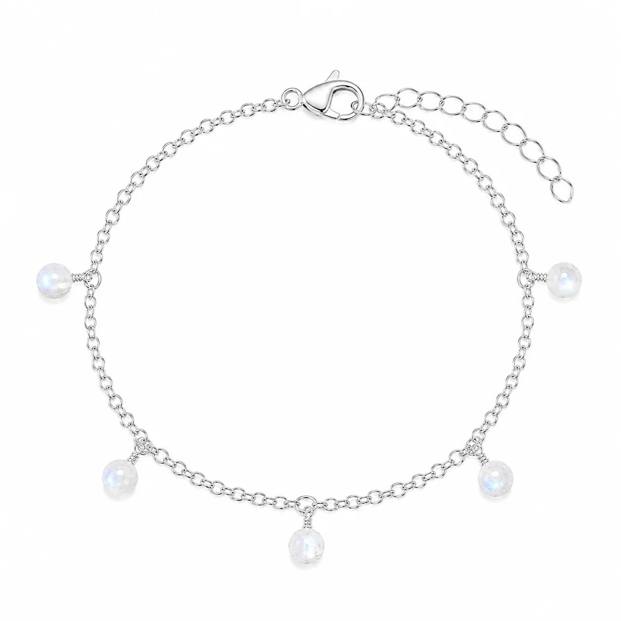 Rainbow Moonstone Boho Gemstone Bead Drop Charm Bracelet