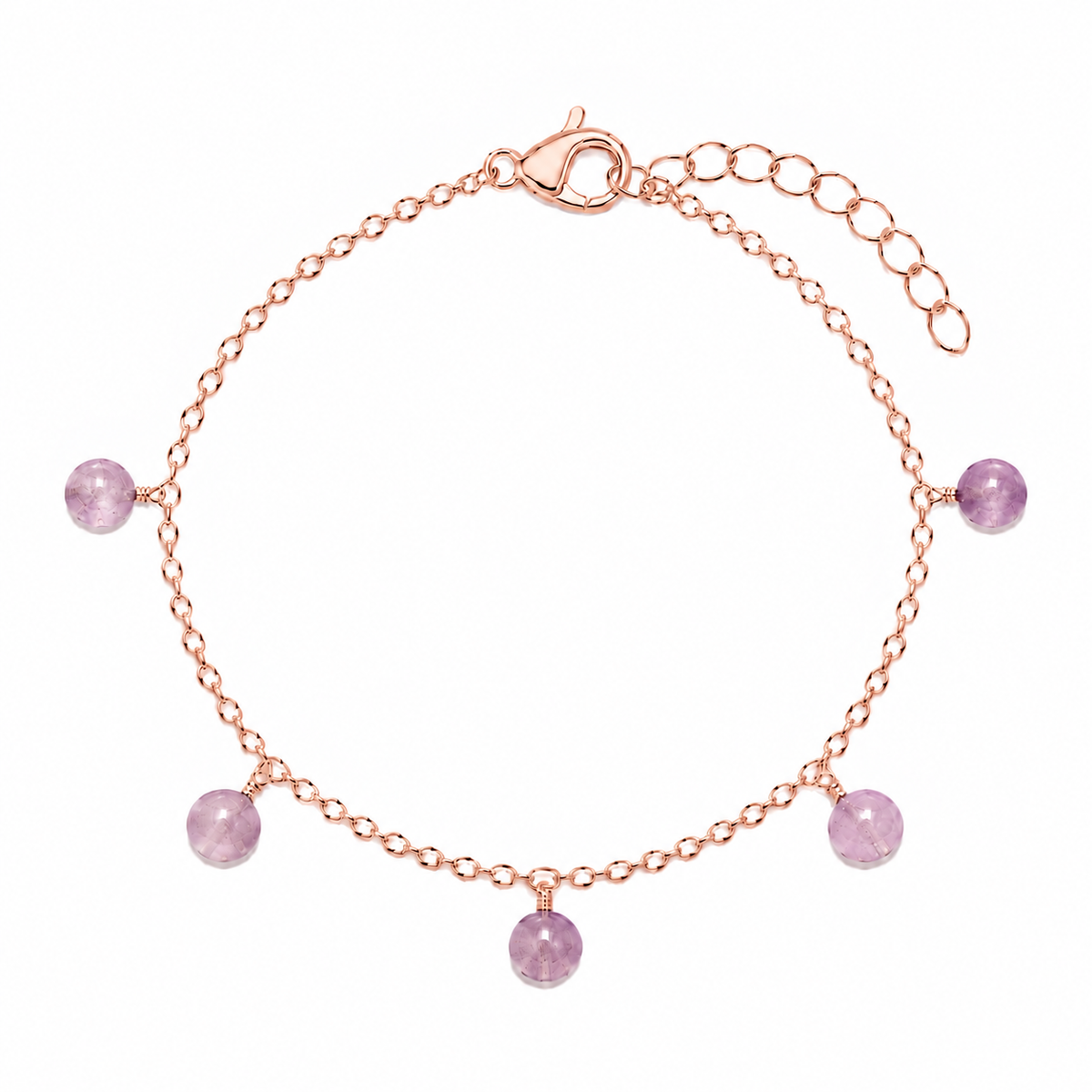 Pink Amethyst Boho Gemstone Bead Drop Charm Bracelet