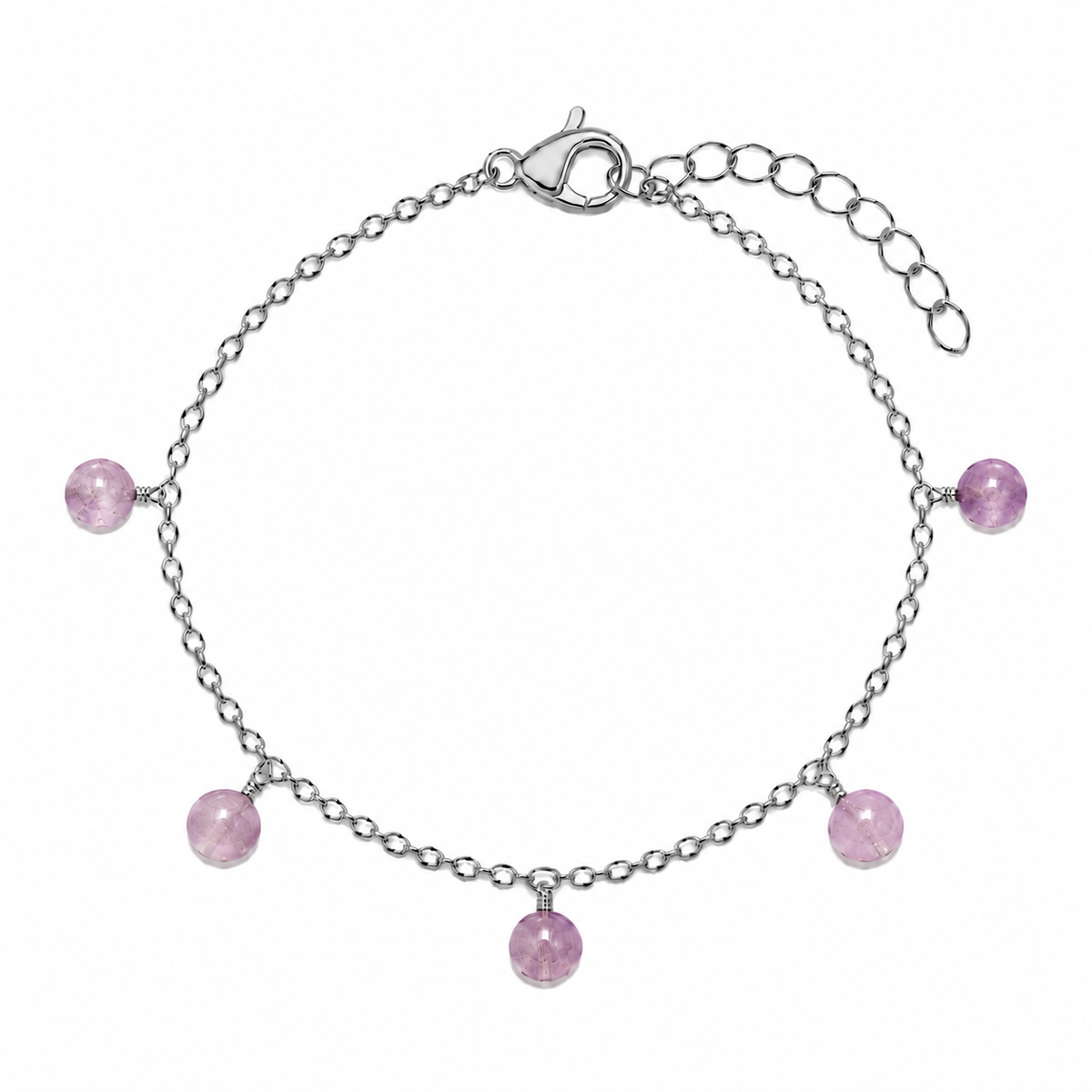 Pink Amethyst Boho Gemstone Bead Drop Charm Bracelet