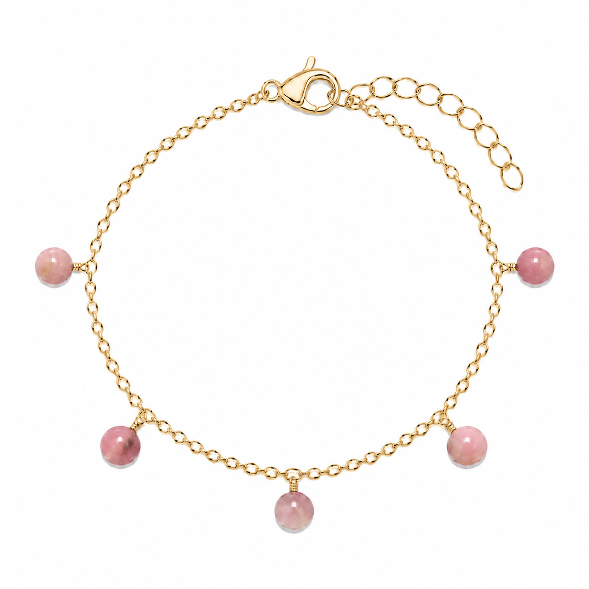 Pink Peruvian Opal Boho Gemstone Bead Drop Charm Bracelet