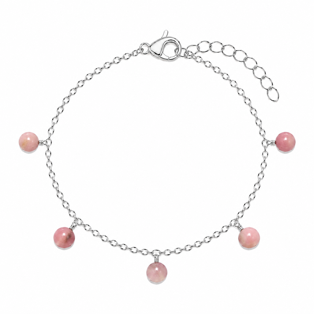 Pink Peruvian Opal Boho Gemstone Bead Drop Charm Bracelet