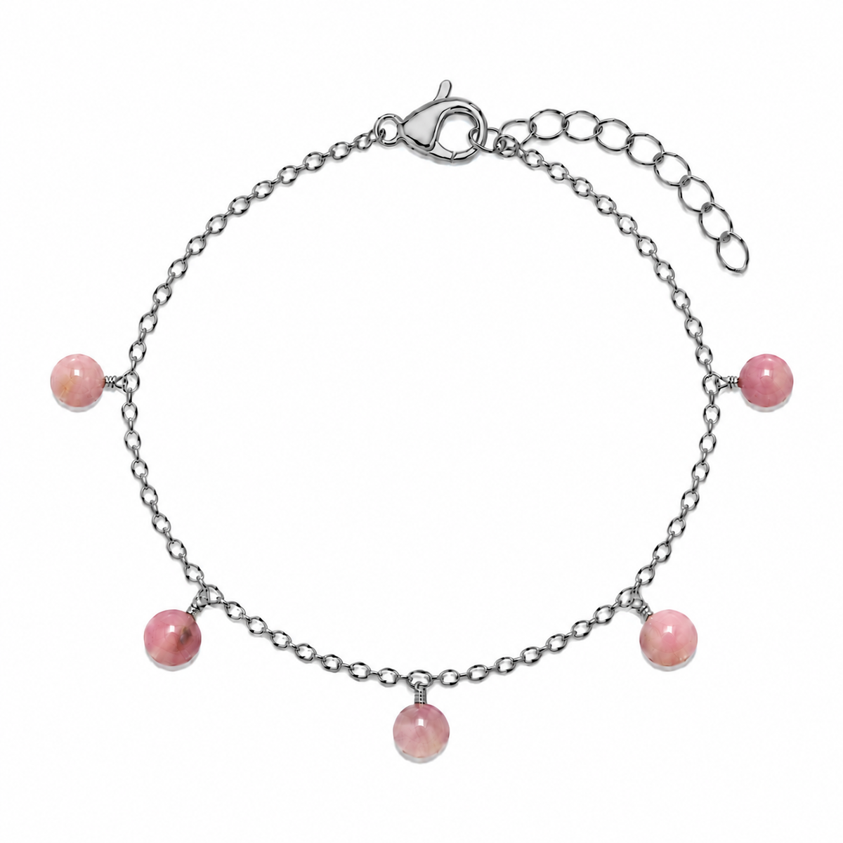Pink Peruvian Opal Boho Gemstone Bead Drop Charm Bracelet