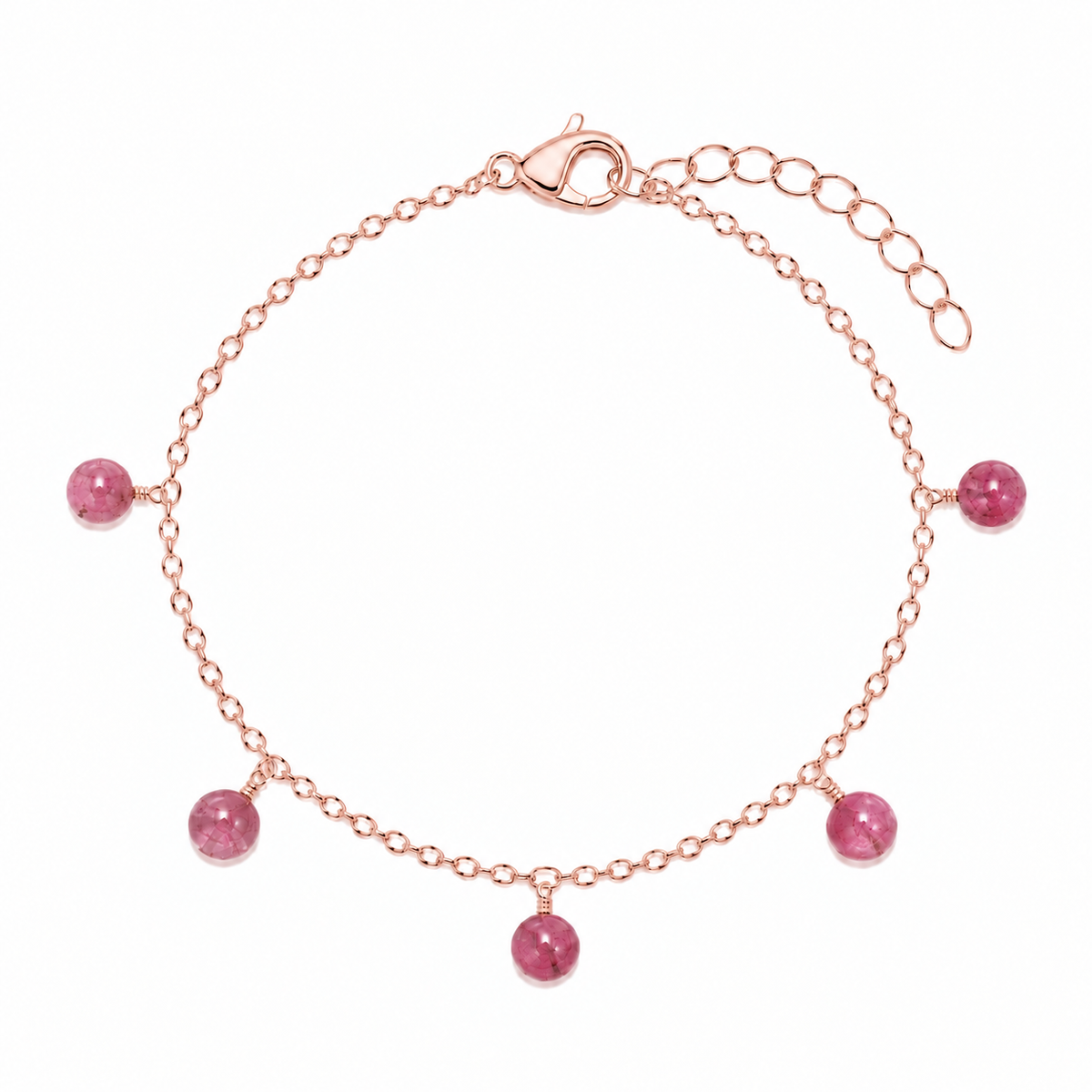 Pink Tourmaline Boho Gemstone Bead Drop Charm Bracelet