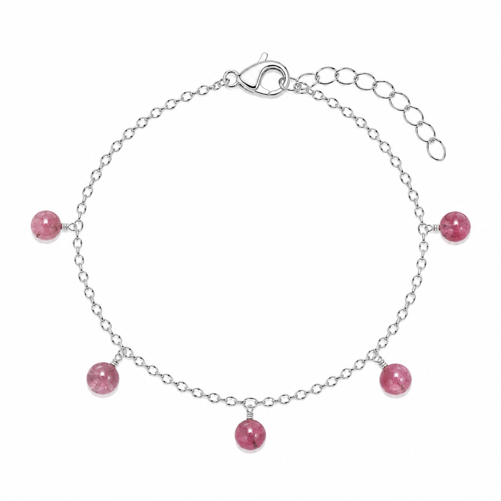 Pink Tourmaline Boho Gemstone Bead Drop Charm Bracelet