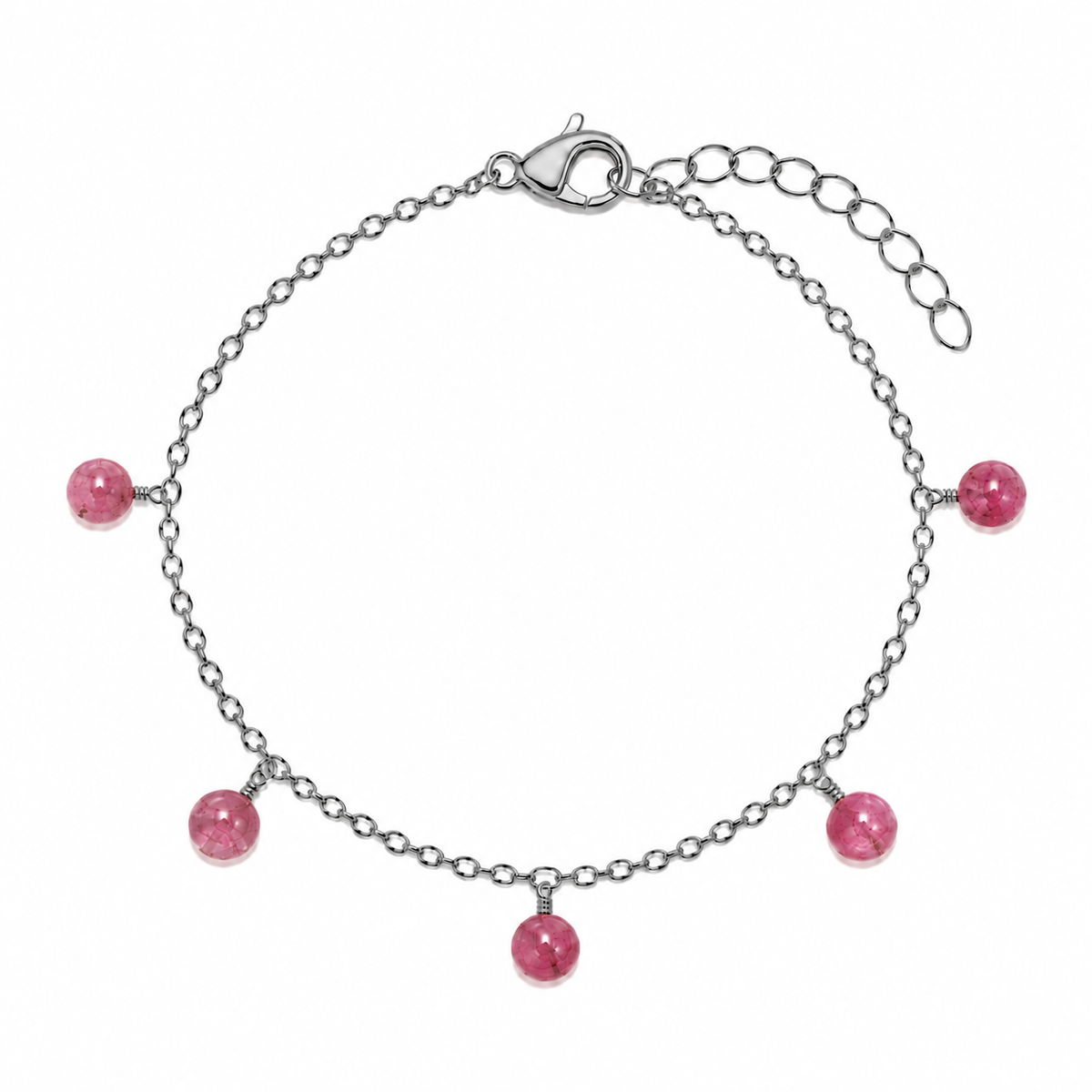 Pink Tourmaline Boho Gemstone Bead Drop Charm Bracelet