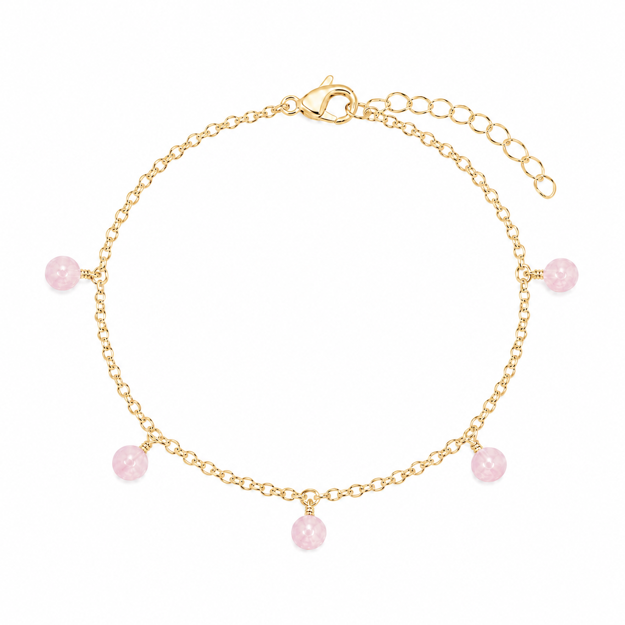 Rose Quartz Boho Gemstone Bead Drop Charm Bracelet