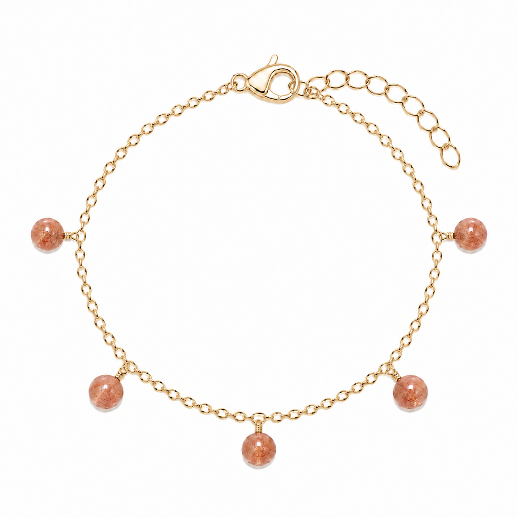 Sunstone Boho Gemstone Bead Drop Charm Bracelet