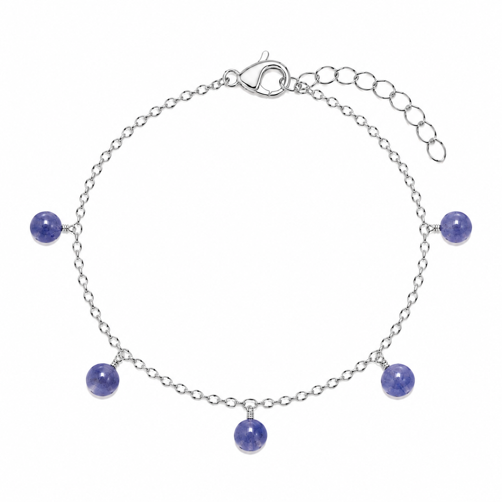 Tanzanite Boho Gemstone Bead Drop Charm Bracelet