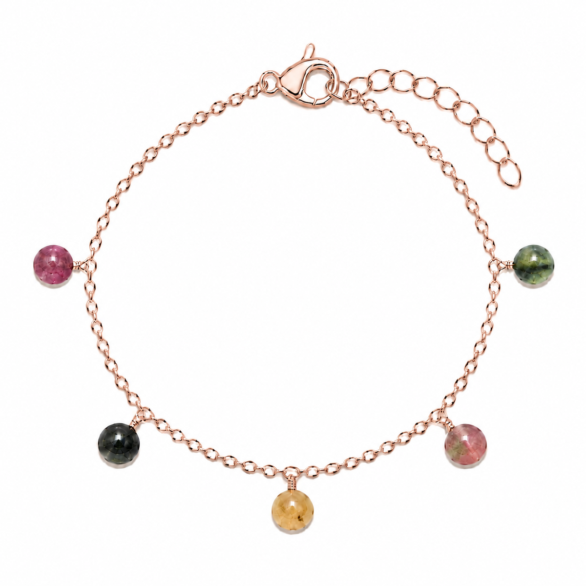 Rainbow Tourmaline Boho Gemstone Bead Drop Charm Bracelet