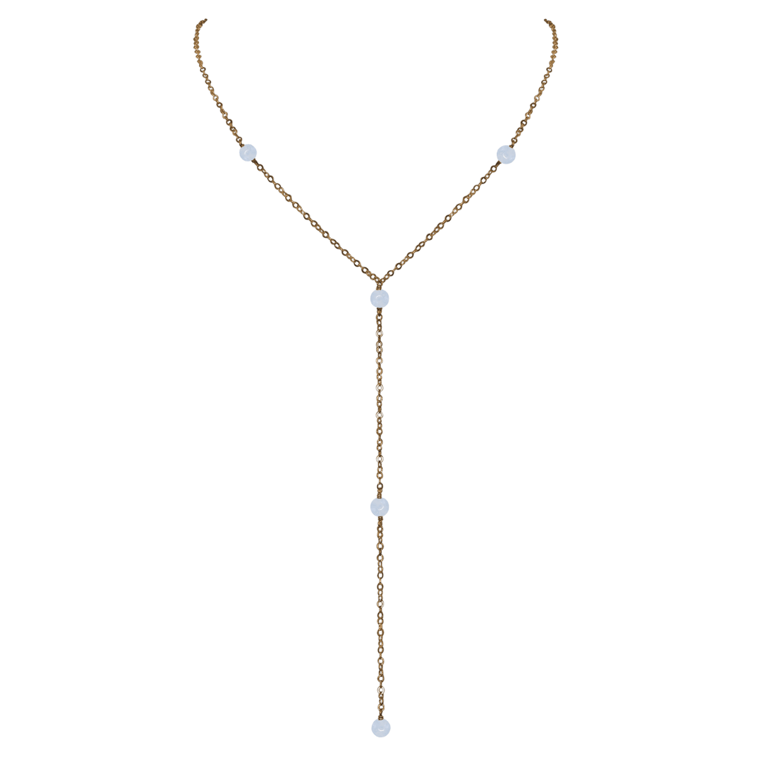 Bronze Blue Lace Agate Dainty Crystal Lariat Necklace