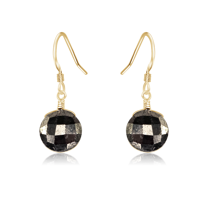 Faceted Pyrite Crystal Circle Dangle Earrings