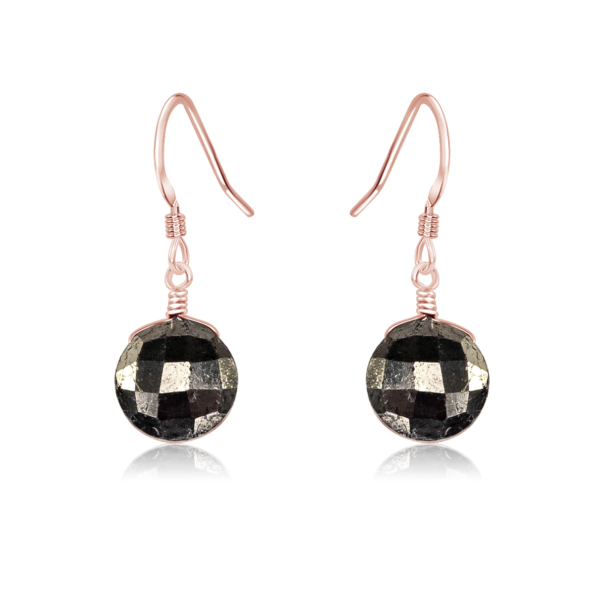Faceted Pyrite Crystal Circle Dangle Earrings