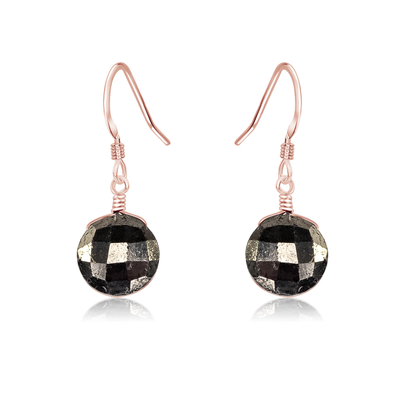 Faceted Pyrite Crystal Circle Dangle Earrings