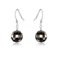 Faceted Pyrite Crystal Circle Dangle Earrings