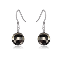 Faceted Pyrite Crystal Circle Dangle Earrings