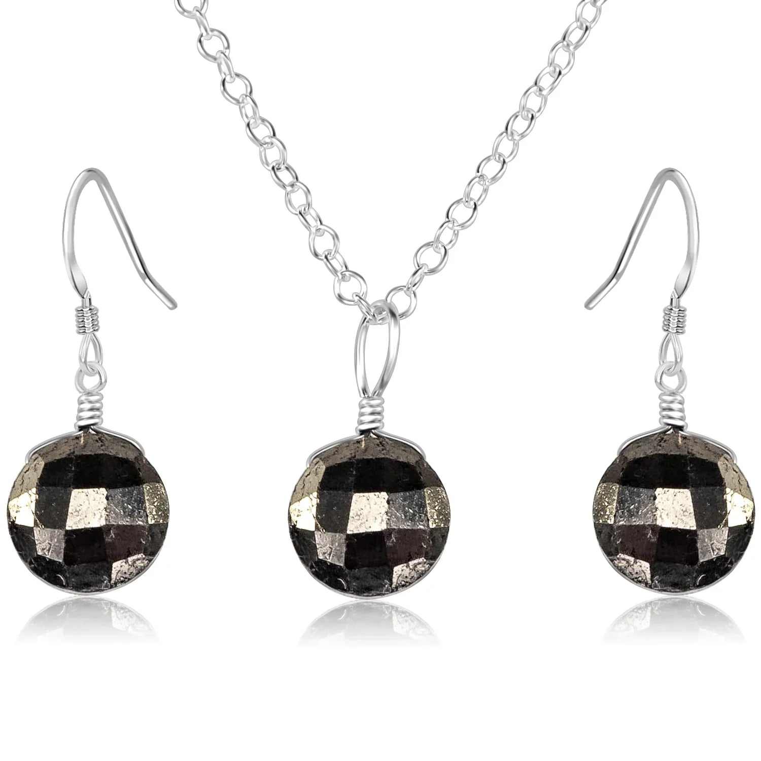 Faceted Pyrite Crystal Circle Jewellery Set
