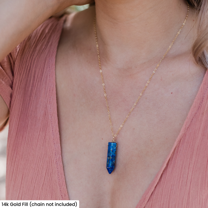 Lapis Lazuli Polished Hexagonal Point Crystal Pendant