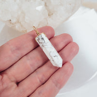 White Howlite Polished Hexagonal Point Crystal Pendant